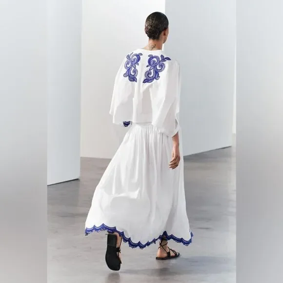 Zara Co-Ord Set Embroidered Blouse And Skirt - Picture 13 of 15